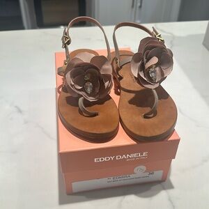 Italy thong strap sandal with flower and crystal size 36